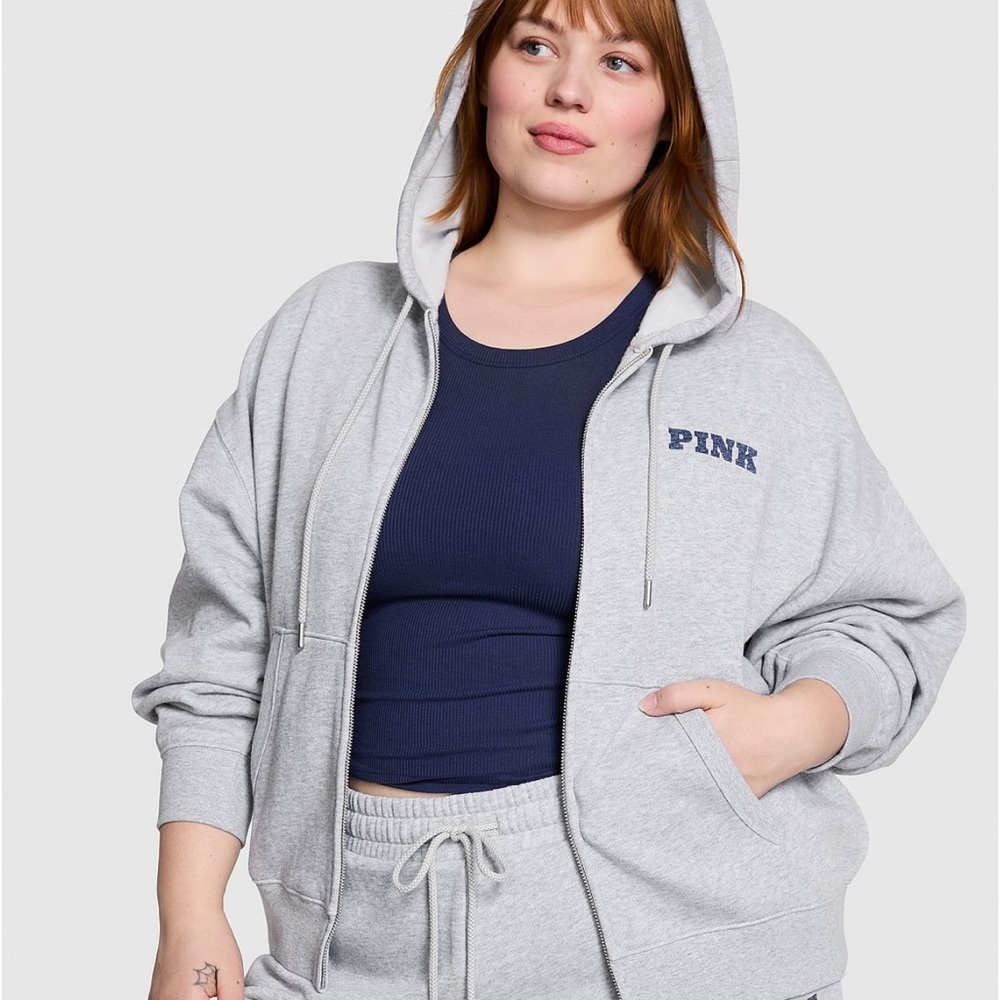 PINK Victoria's Secret Gray Hoodie with Blue Print - Picture 2 of 2